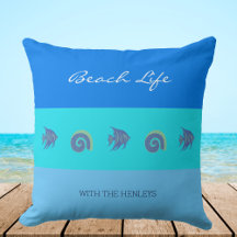 Chic Blue Stripes Muscheln Fish Family Beach House