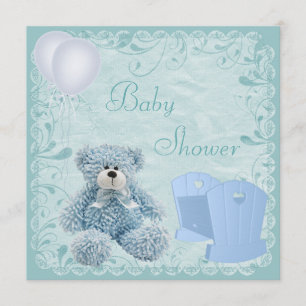 Chic Blue Teddy & Crib Baby Boy Dusche Einladung