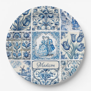 Chic Blue Toile de jouy Dolls and Blume Pappteller