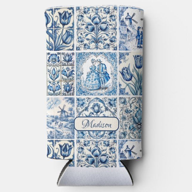 Chic Blue Toile de jouy Dolls and Blume Selters Dosenkühler (Vorderseite)