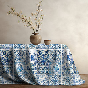 Chic Blue Toile de jouy Dolls and Blume Tischdecke