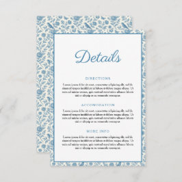 Chic Blue Toile de Jouy Floral Border Wedding Begleitkarte