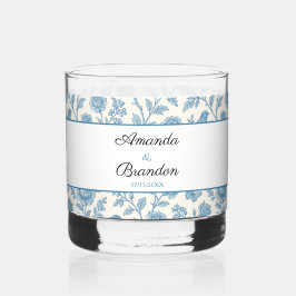 Chic Blue Toile de Jouy Floral Border Wedding Whiskyglas