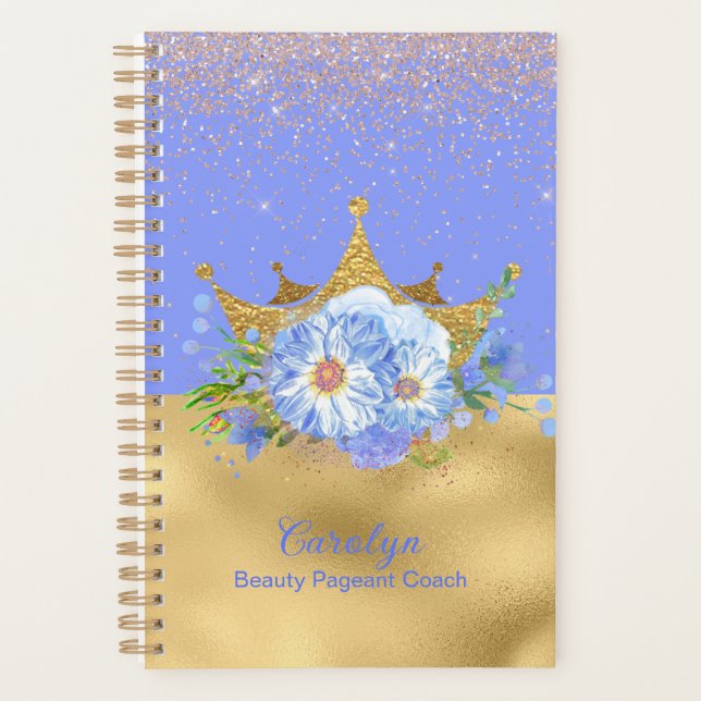 Chic Blue und Gold Crown Pageant Coach Planer (Vorderseite)
