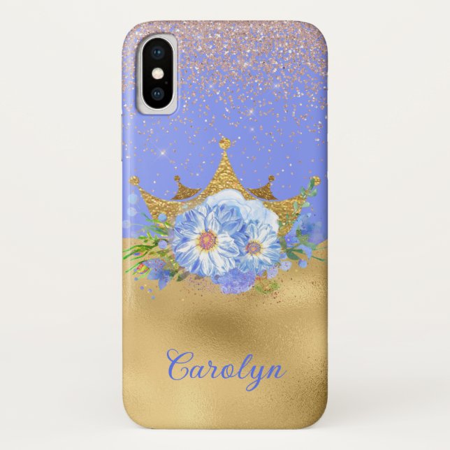 Chic Blue und Gold Floral Crown Case-Mate iPhone Hülle (Rückseite)