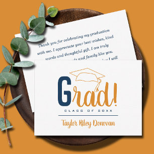 Chic Blue und Light Orange Grad Cap Abschluss Mitteilungskarte