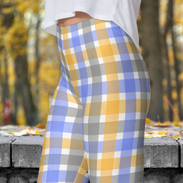 Chic Blue und Tan Karo Muster Leggings