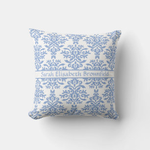 Chic Blue und White Damask Hübsches Muster Kissen