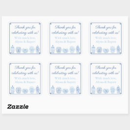 Chic Blue und White Ginger Jar Vielen Dank für Ihr Quadratischer Aufkleber