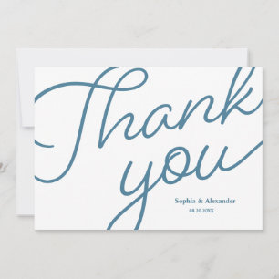 Chic Blue und White Script Wedding Danke