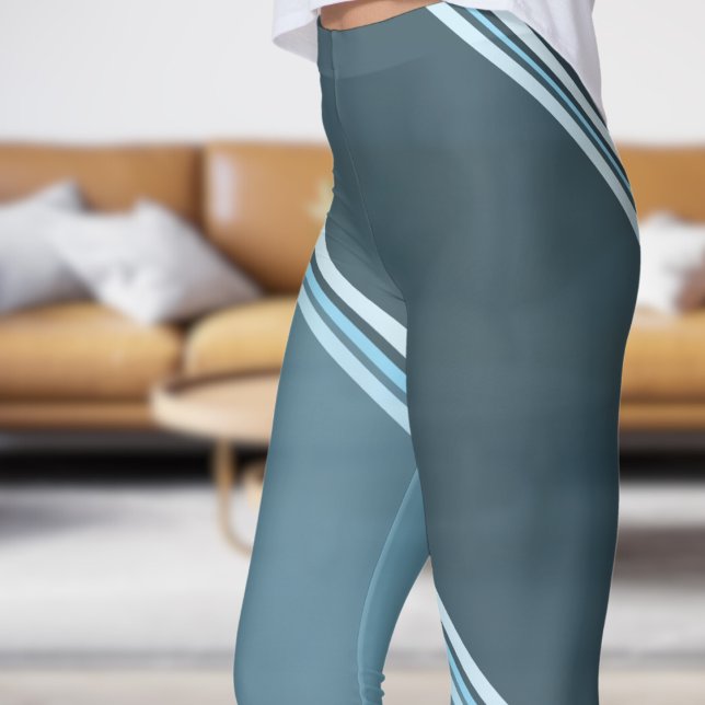 Chic Blue unter Graubanddruck Leggings (Chic Blue under Gray Banded Print Leggings)