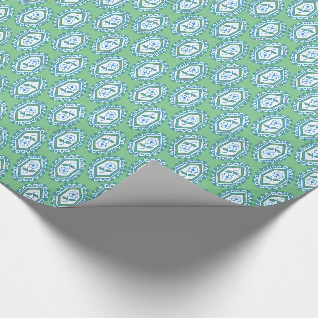 Chic Blue Vintag Periwinkle Blumenmuster Geschenkpapier (Ecke)