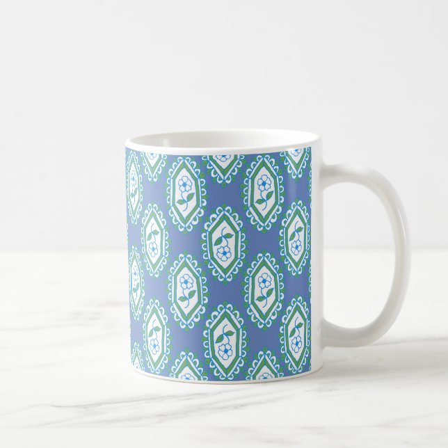 Chic Blue Vintag Periwinkle Blumenmuster Kaffeetasse (Rechts)