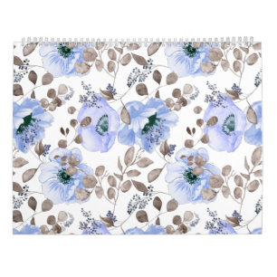Chic Blue Watercolor-Blume Kalender