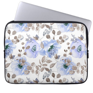 Chic Blue Watercolor-Blume Laptopschutzhülle