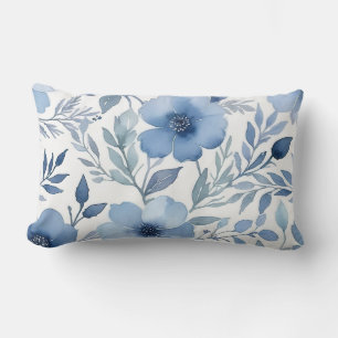 Chic Blue Watercolor Floral Lendenkissen