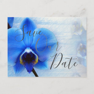 Chic Blue Watercolor Orchid Wedding Rette unser Da Postkarte