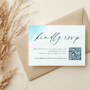 Chic Blue Watercolor Wedding RSVP QR Code Card Dankeskarte
