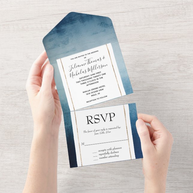 Chic Blue Wedding All In One Einladung (Abreißen)