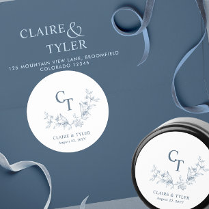 Chic Blue Wedding Monogram Umschlag Aufkleber / Ge