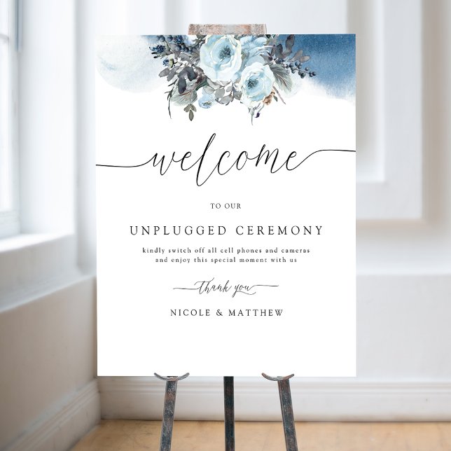 Chic, Blue Wedding Unplugged Zeremonie Willkommens Poster (Von Creator hochgeladen)
