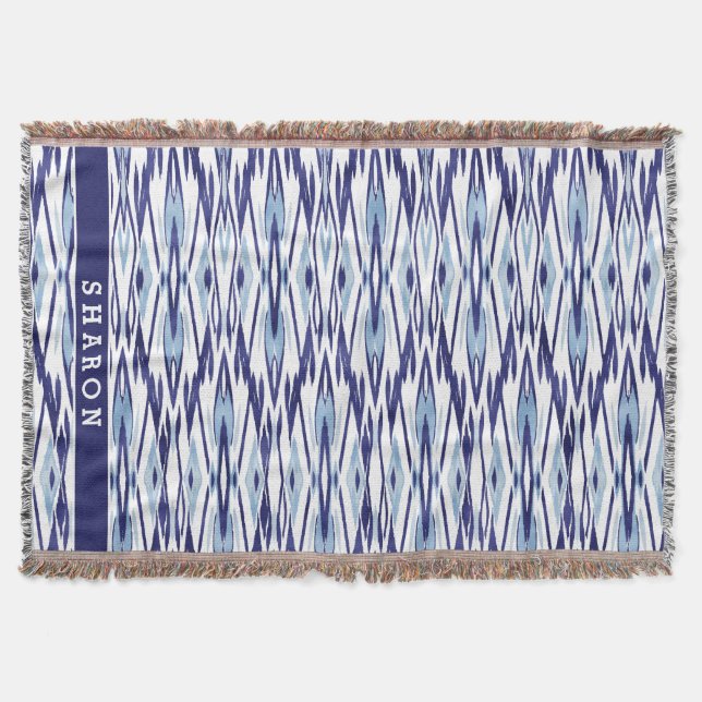 Chic blue-white aquarellicat-Muster Decke (Vorderseite)