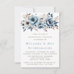 Chic Blue White Blume Bridesmaids Luncheon Einladung