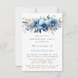 Chic Blue White Blume Engagement Partei Einladung