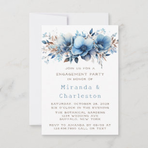 Chic Blue White Blume Engagement Partei Einladung