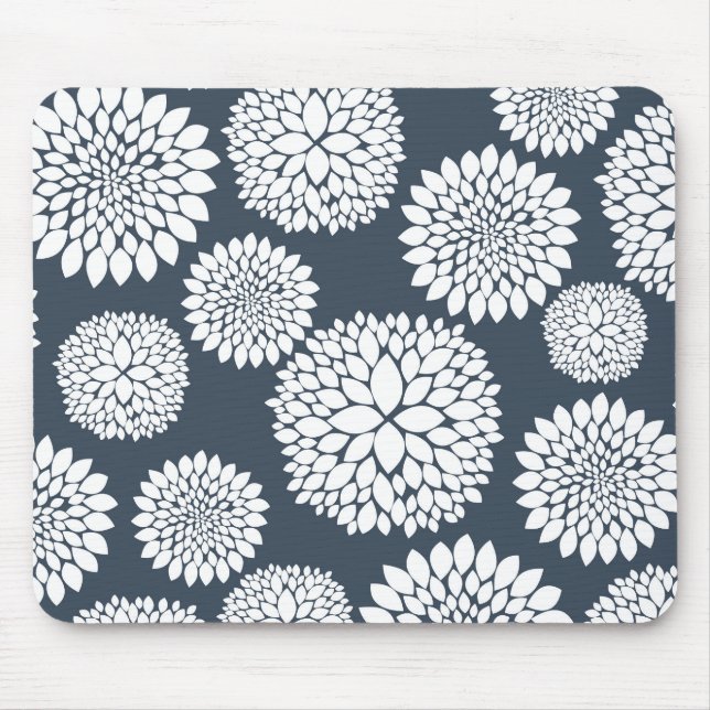 Chic Blue White Blume Mousepad (Vorne)