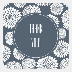 Chic Blue White Blume Quadratischer Aufkleber