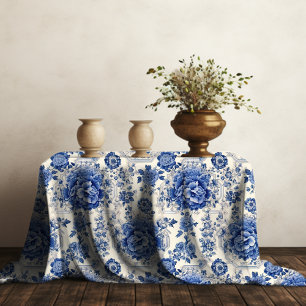 Chic Blue White Blumenchinoiserie Toile Monogramm Tischdecke