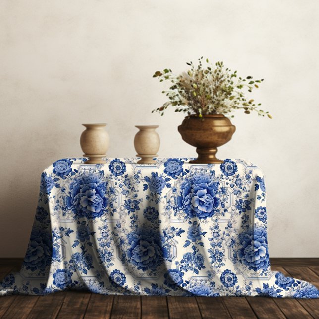 Chic Blue White Blumenchinoiserie Toile Monogramm Tischdecke (Von Creator hochgeladen)