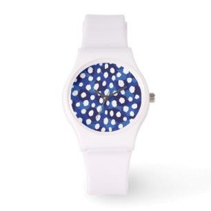 Chic Blue-White-Cheetah-Print-Monogramm Armbanduhr