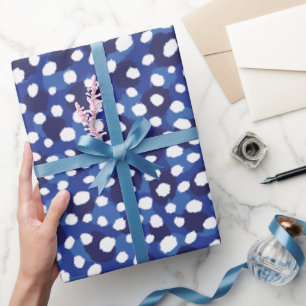 Chic Blue-White-Cheetah-Print-Monogramm Geschenkpapier