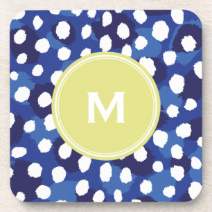 Chic blue-white cheetah print monogramm untersetzer