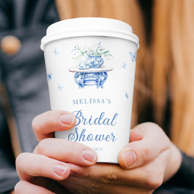 Chic Blue White Chinoiserie Brautparty Pappbecher (Von Creator hochgeladen)