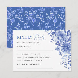 Chic Blue White Chinoiserie Floral Wedding RSVP Karte