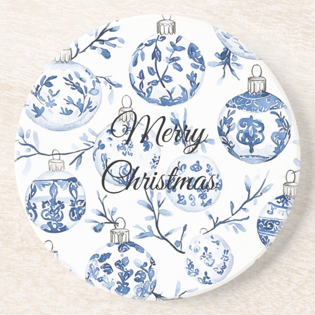 Chic Blue White Christmas Ornaments Getränkeuntersetzer (Vorne)