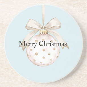 Chic Blue White Dots Bow Ornament Weihnachten Getränkeuntersetzer