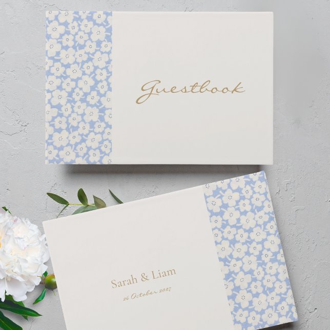 Chic Blue & White Floral Daisy Wedding Guest Book Gästebuch (Von Creator hochgeladen)