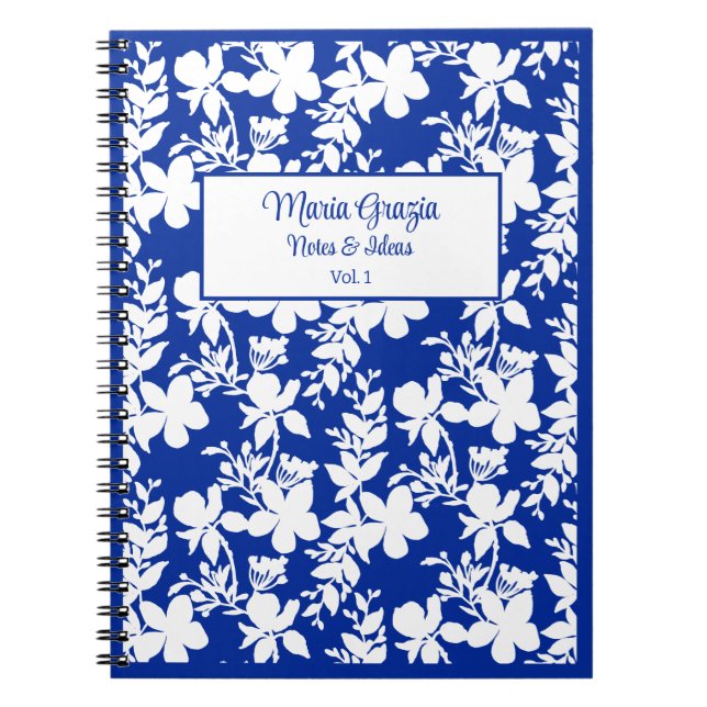 Chic Blue White Floral Notizblock (Vorderseite)