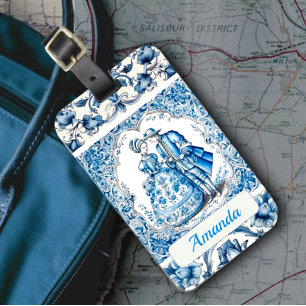 Chic Blue white frames toile de jouy monogram Gepäckanhänger