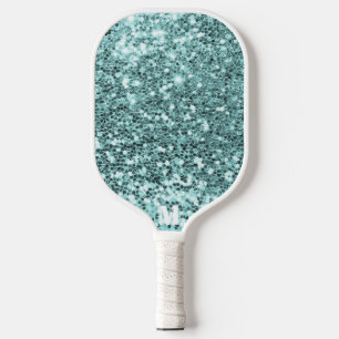 Chic Blue White Glittery Glitzern Modernes Monogra Pickleball Schläger