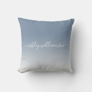 Chic Blue White Ombre Effect Monogram Name Kissen