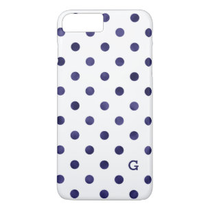 Chic blue-white polka dots muster monogramm Case-Mate iPhone hülle