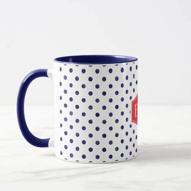 Chic blue-white polka dots muster monogramm tasse (Links)