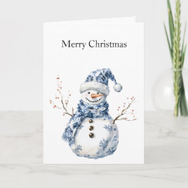 Chic Blue White Snowman Weihnachten Karte