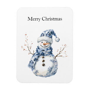 Chic Blue White Snowman Weihnachten Magnet