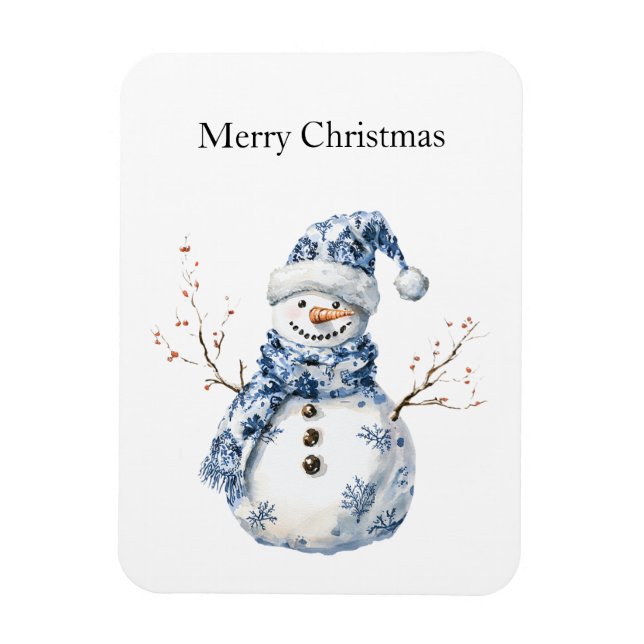 Chic Blue White Snowman Weihnachten Magnet (Vertikal)